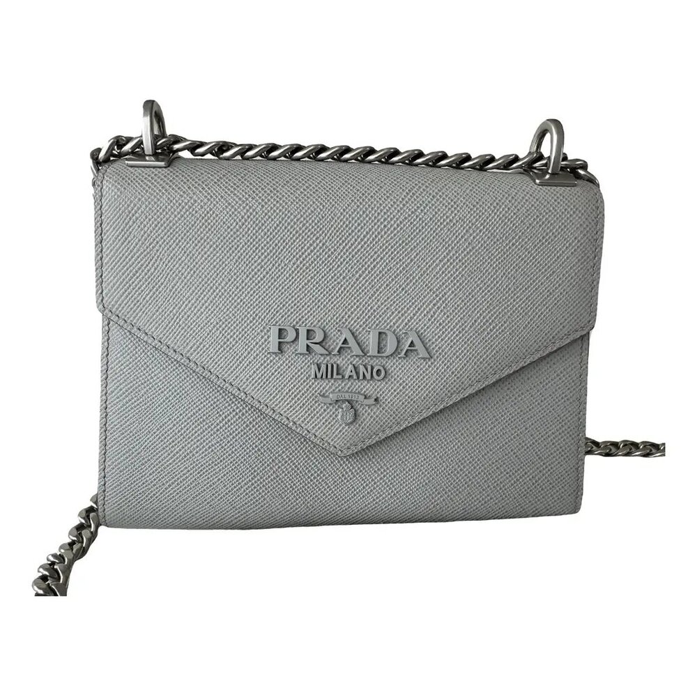 Prada Saffiano Monochrome leather bag - baby blue/grey with silver hardware